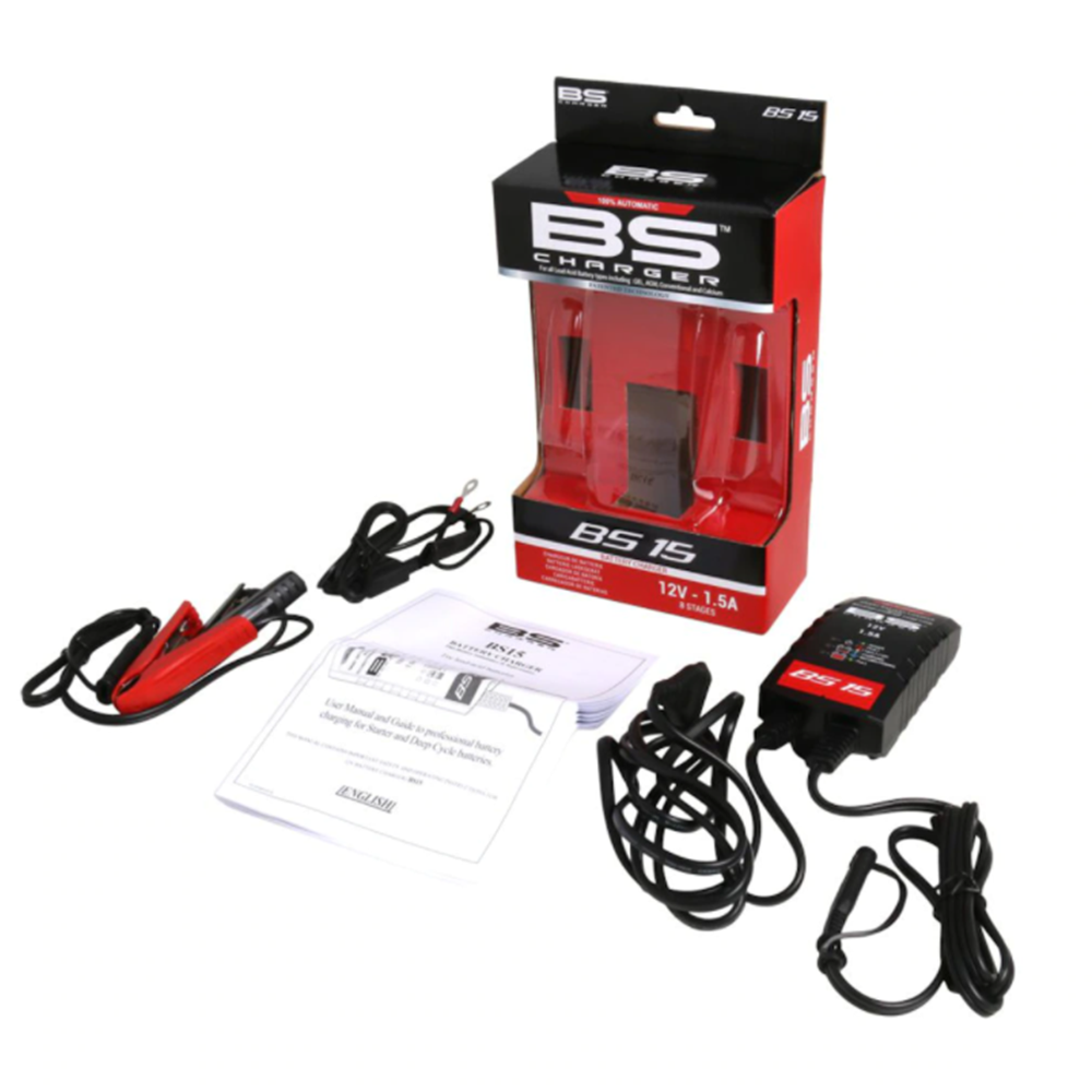 BS BATTERY BS15-SMART CHARGER 12V 1.5A BS MARKA BS15 MOTOSİKLET AKÜ ŞARJ & BAKIM CİHAZI, BS 12V/6V-1,5A