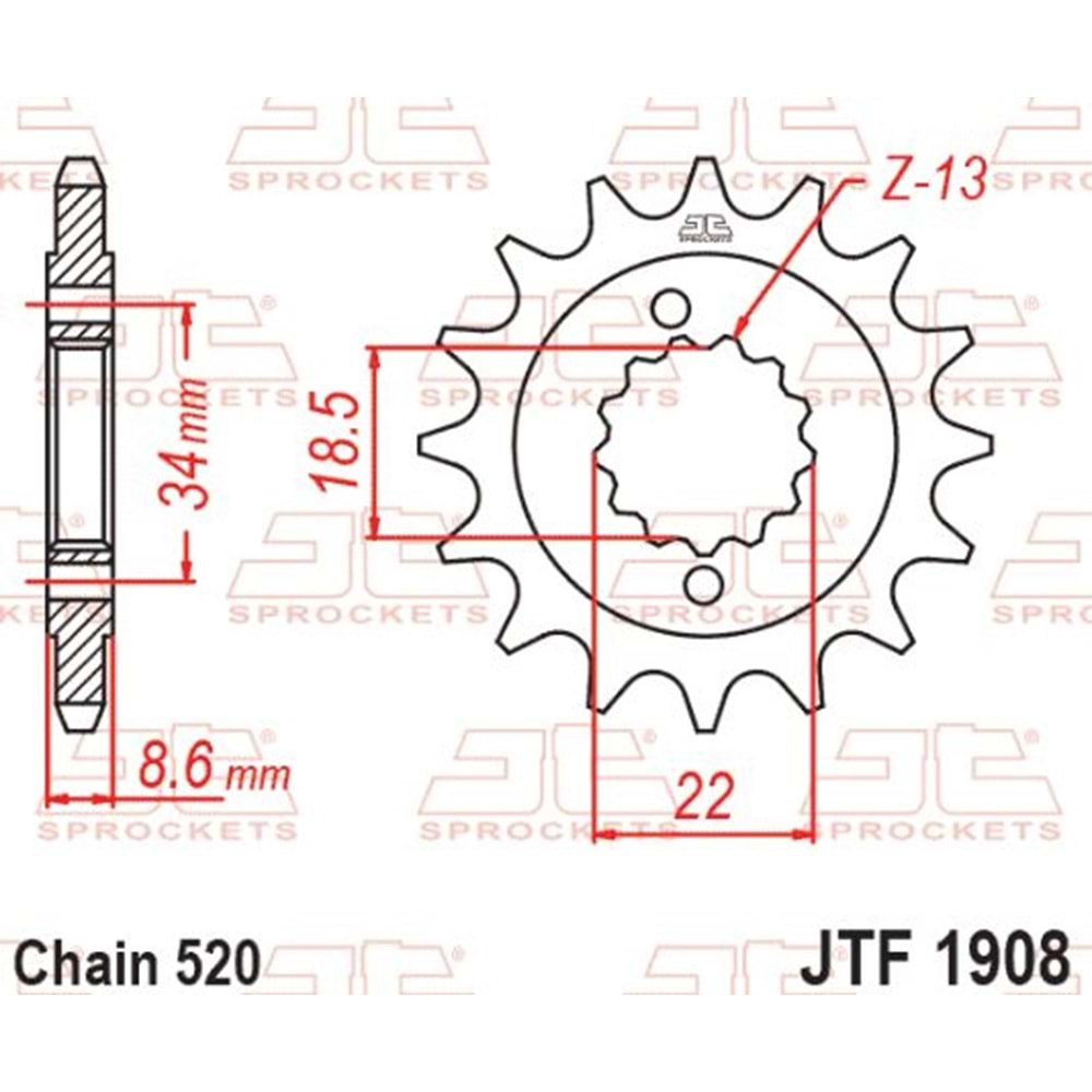 JT JTF1908-14 Motosiklet Ön Zincir Dişlisi 14T