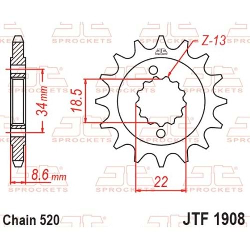 JT JTF1908-14 Motosiklet Ön Zincir Dişlisi 14T
