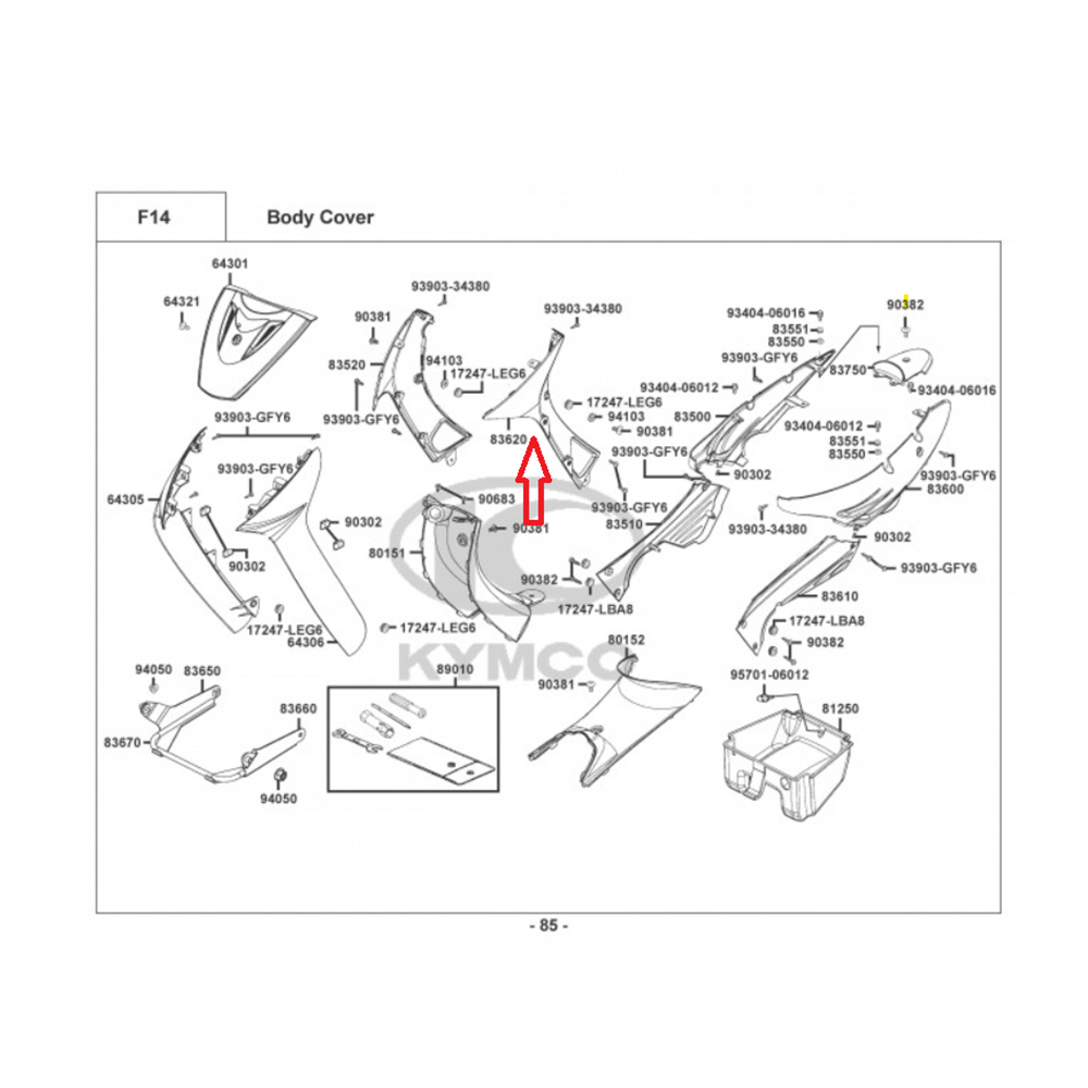KYMCO ACTİV 125 İÇ SOL GRENAJ SİYAH 83620-LEG7-C10-N1