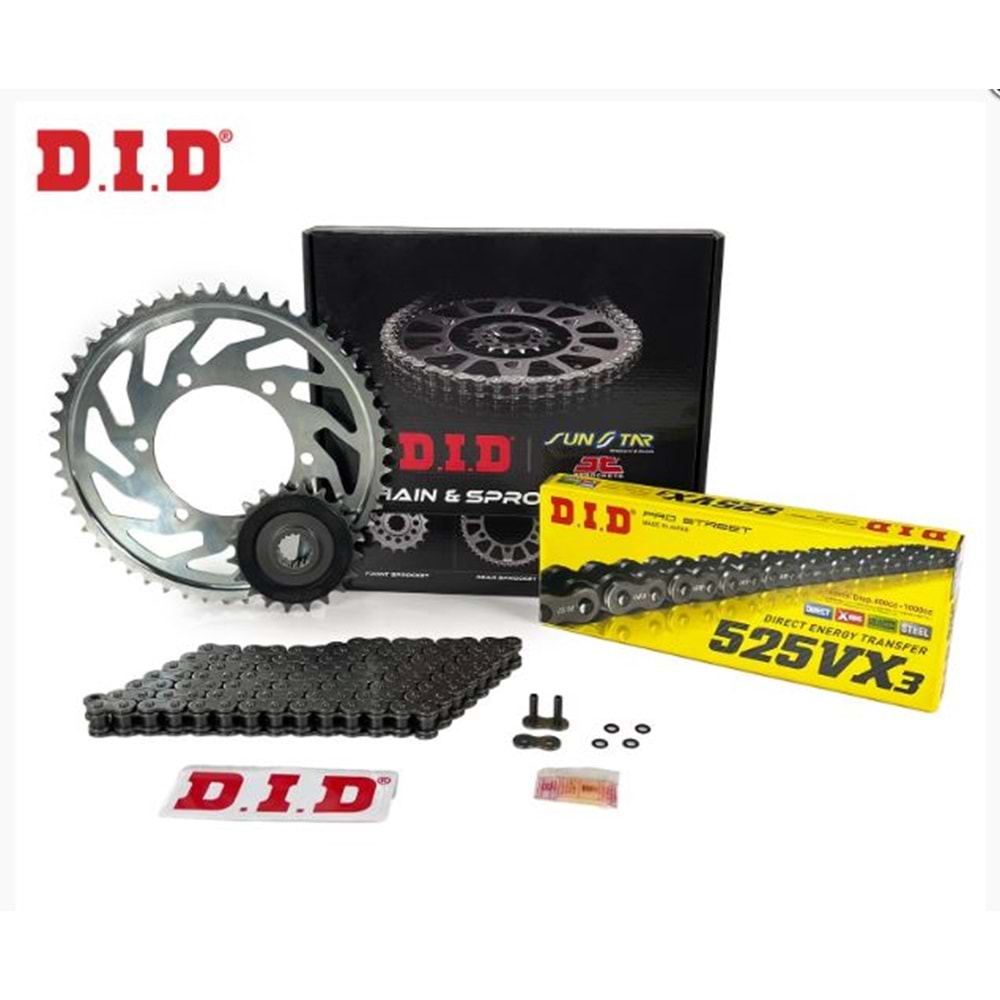 DID ZİNCİR DİŞLİ SETİ YAMAHA MT-07(700CC) (2014-2022) 525VX3(ÇELİK)-108 DİŞLİ:JT(16T)-(43T) JS525VXBB790