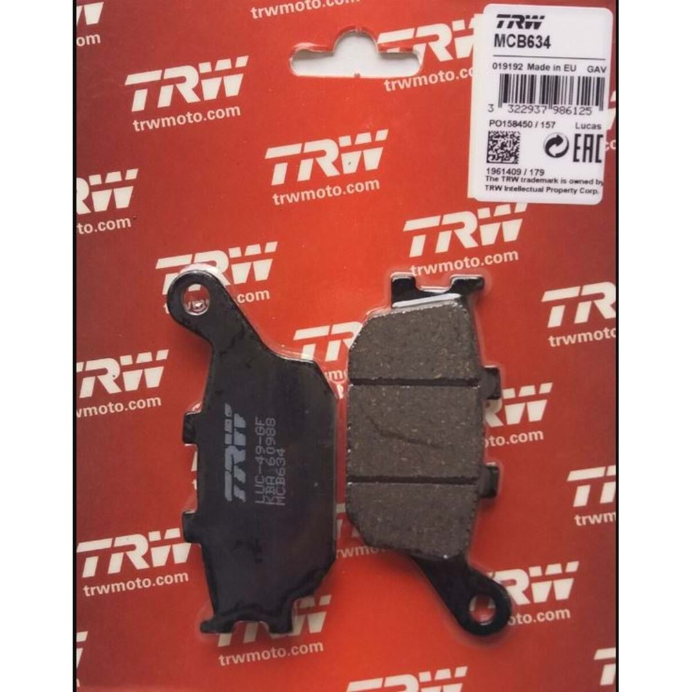 YAMAHA MT-07 09 R6 HONDA AFRİCA TWİN ARKA FREN BALATASI TRW MCB634