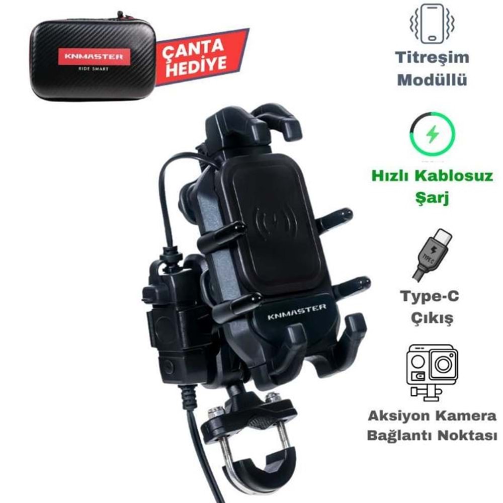 KNMASTER TT-860WU Kablosuz Şarjlı Tüm Motosikletlere Uyumlu Telefon Tutucu TT860WU