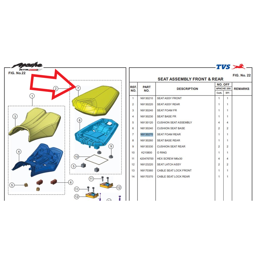 TVS APACHE RTR 200 ARKA SELE KILIFI VE ALT SÜNGERİ N9130270