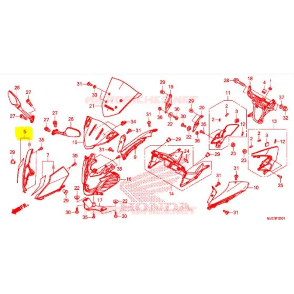 HONDA CBR 650 F SAĞ FAR GRENAJI KIRMIZI 64110-MJE-DK0ZA (açıklama dikkat!)